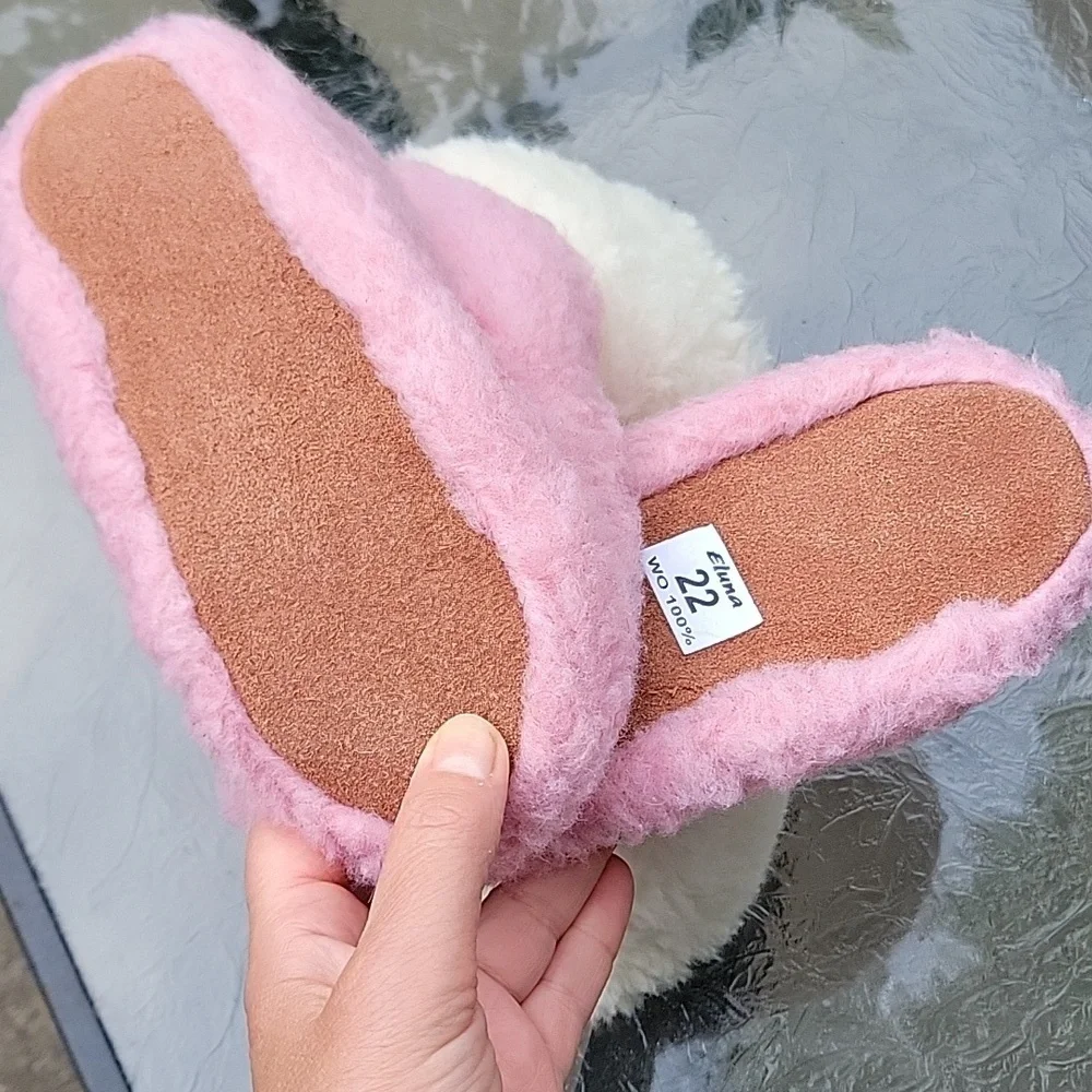 Wool Sherpa Sheepskin Eluna Sleepers Ankle Booties Pink White New
